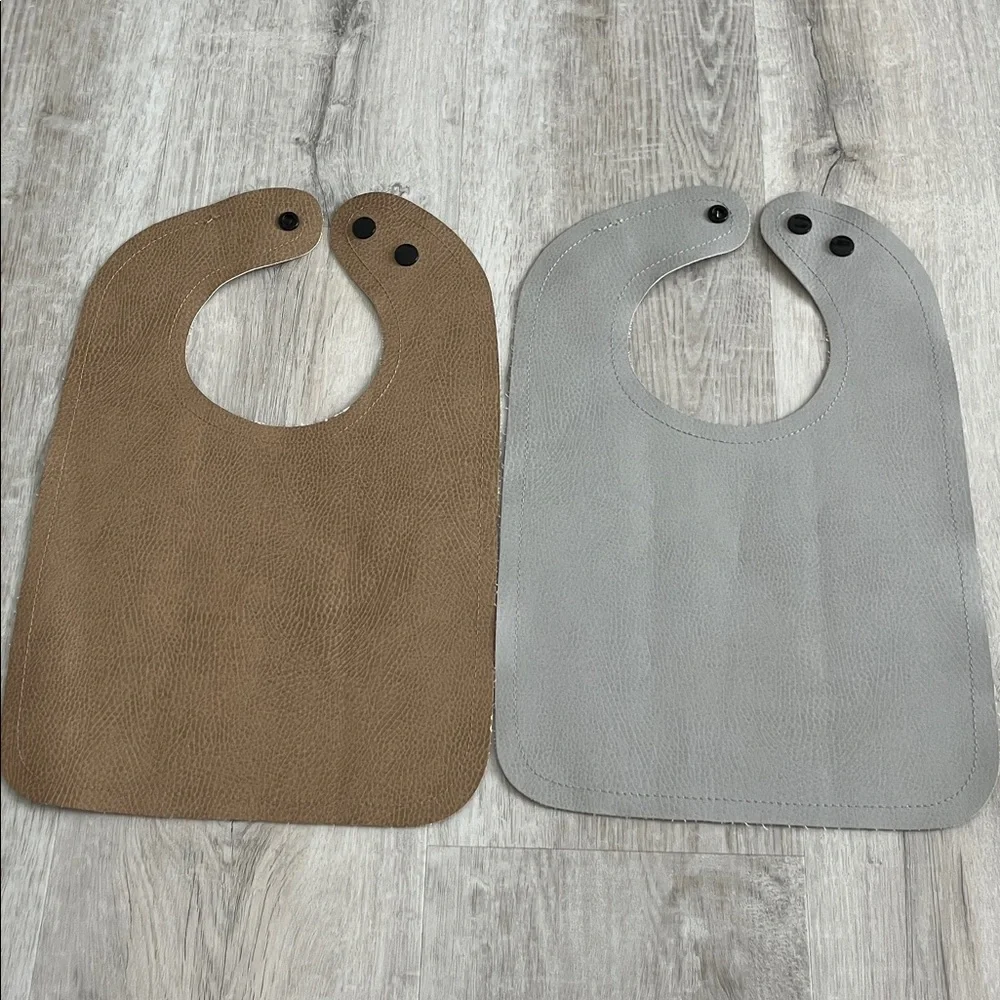 GATHRE Vegan Leather Baby Bib Snap Gray Brown Infant Toddler Quiet Luxury Bundle